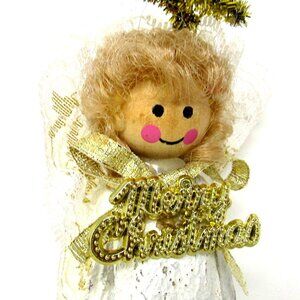 Yucca Pod Angel Ornament Merry Christmas Handcrafted Painted Lace 4 in Natural